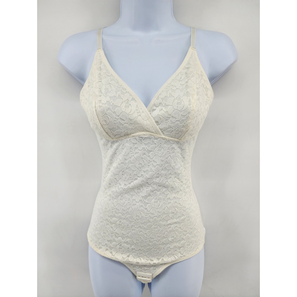 White‎ Lace V-Neck Bodysuit Thong Snap Crotch Lingerie